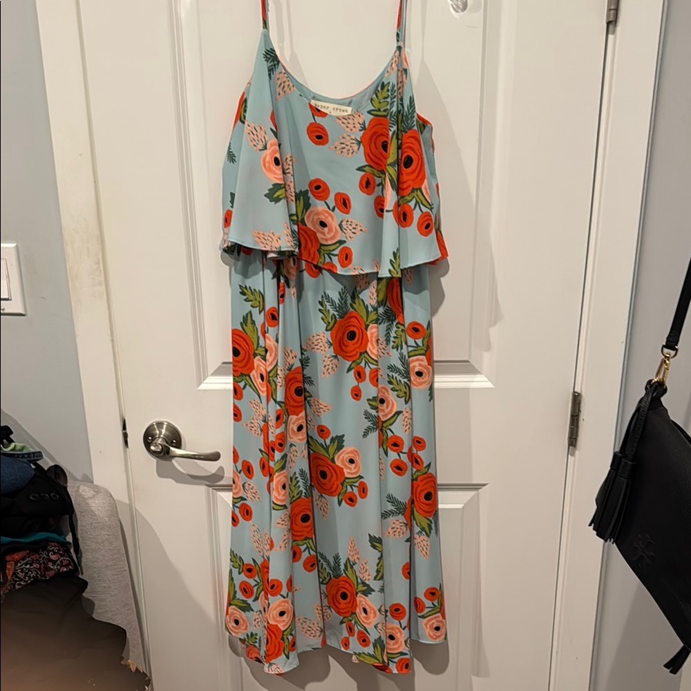 Floral Sleeveless Dress with Ruffle Overlay